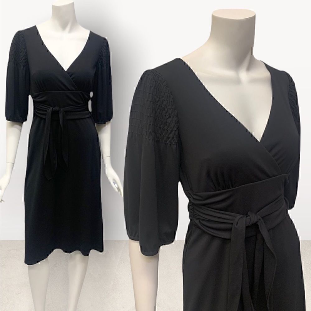 David Meister Black Puff 3/4 Sleeve Dress‎